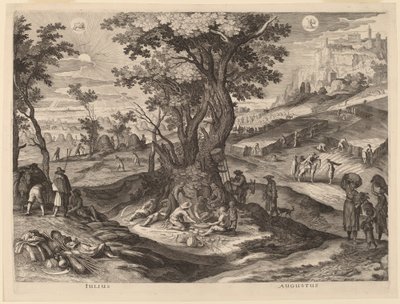 Juli en Augustus door Aegidius Sadeler II after Paul Bril