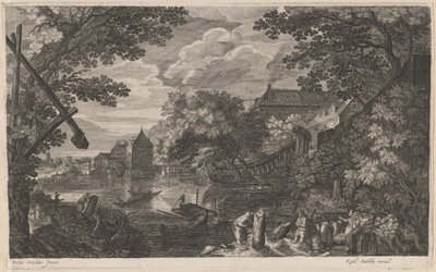 Rivierlandschap met Vissers bij een Versterkte Stad door Aegidius Sadeler II after Pieter Stevens