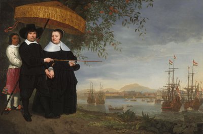 VOC senior koopman met zijn vrouw en een tot slaaf gemaakte dienaar door Aelbert Cuyp (circle of)