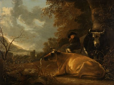 Landschap met koeien en een jonge herder door Aelbert Cuyp (manner of)
