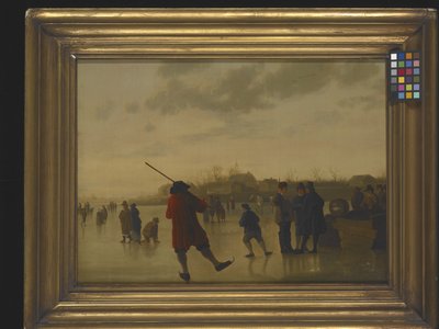 Een bevroren rivierlandschap met schaatsers door Aelbert Cuyp