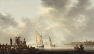 Een pier met uitzicht op Dordrecht, vroege jaren 1640 door Aelbert Cuyp