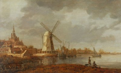 Rivierscène met uitzicht op Dordrecht door Aelbert Cuyp