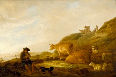 Zittende Herder met Koeien en Schapen in een Weide door Aelbert Cuyp