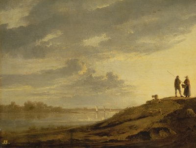 Zonsondergang boven een rivier, 1650s door Aelbert Cuyp