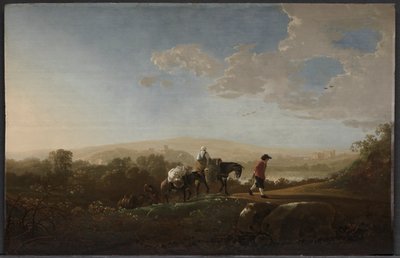 Reizigers in heuvelachtig landschap, c.1650 door Aelbert Cuyp