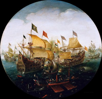 Zeeslag tussen de Nederlandse en Spaanse schepen, 1604 door Aert Anthonisz