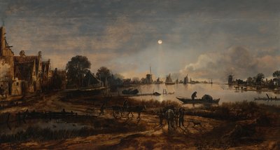 Riviergezicht bij Maanlicht door Aert van der Neer