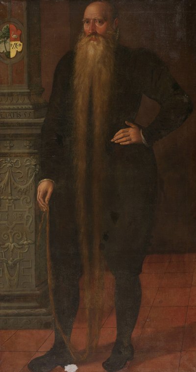 Portret van Pieter Dircksz, genaamd Lange Baard, Raadslid van de Weeskamer in Edam door Aert Pietersz. (attributed to)