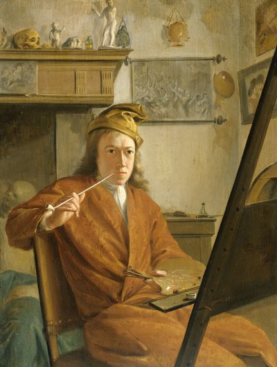 Portret van een schilder, mogelijk de kunstenaar zelf door Aert Schouman (attributed to)