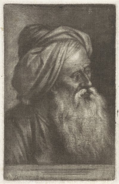 Buste van een man met tulband door Aert Schouman