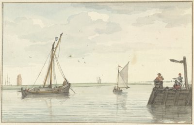 Het stenen vuurbaken en het havenhoofd van Durgerdam door Aert Schouman