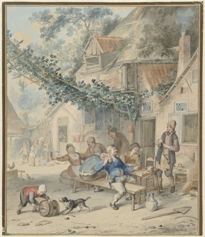 Vrolijk gezelschap bij een herberg door Aert Schouman