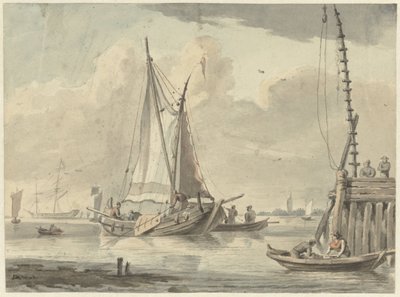 Zeilschepen op de rivier bij Dordrecht door Aert Schouman