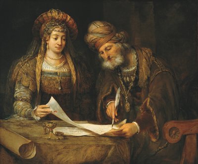 Esther en Mordechai Schrijven de Eerste Brief van Purim, c.1675 door Aernt de Gelder