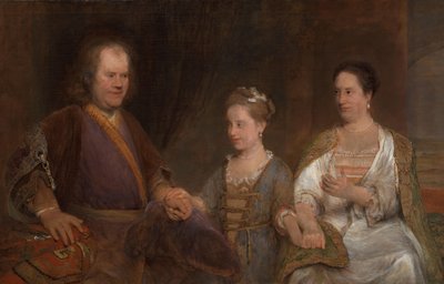 Hermanus Boerhaave (1668-1738), Professor in de Geneeskunde aan de Universiteit van Leiden, met zijn vrouw Maria Drolenvaux (1686-1746) en hun dochter Johanna Maria (1712-91) door Aernt de Gelder