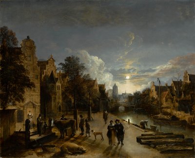 Kanaalscène bij Maanlicht, circa 1660s door Aert van der Neer