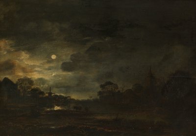 Landschap bij maanlicht door Aert van der Neer