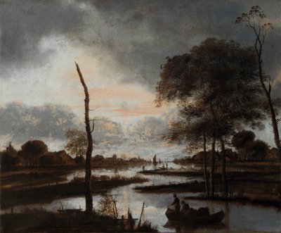 Riviergezicht: Avond door Aert van der Neer