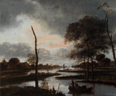 Riviergezicht: Avond door Aert van der Neer