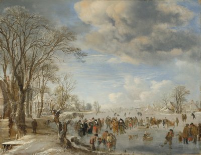 Winter in Holland: Schaatsscène, 1645 door Aert van der Neer