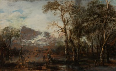 Boslandschap met een jager door Aert van der Neer