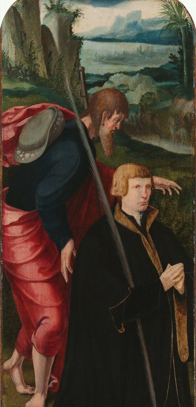 De opwekking van Lazarus (binnenvleugel van een drieluik met de mannelijke schenker en Sint Jacobus de Meerdere) door Aertgen Claesz van Leyden (attributed to)