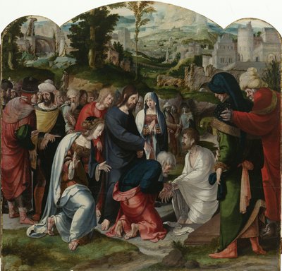 De Opwekking van Lazarus (middenpaneel van het drieluik) door Aertgen Claesz van Leyden