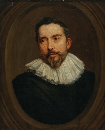 Portret van een man in een geschilderd ovaal door after Anthony van Dyck