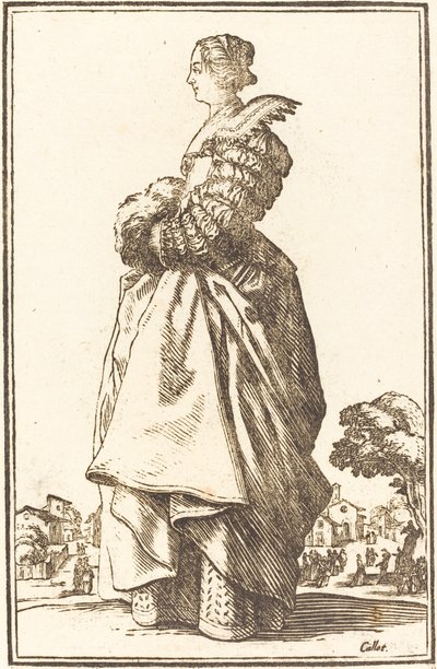 Adellijke Vrouw in Profiel met Handen in een Muff door After Jacques Callot