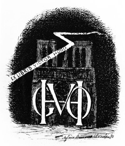 Ex-libris boekplaat voor Victor Hugo, 1870 door Aglaüs Bouvenne