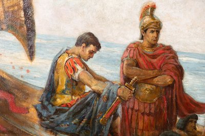 De vlucht van Antonius en Cleopatra uit de Slag bij Actium, ca. 1897 door Agnes Pringle