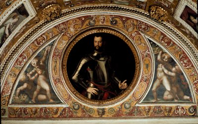 Portret van Cosimo I di Medici, Groothertog van Toscane en vader van Francesco I door Agnolo (after) Bronzino