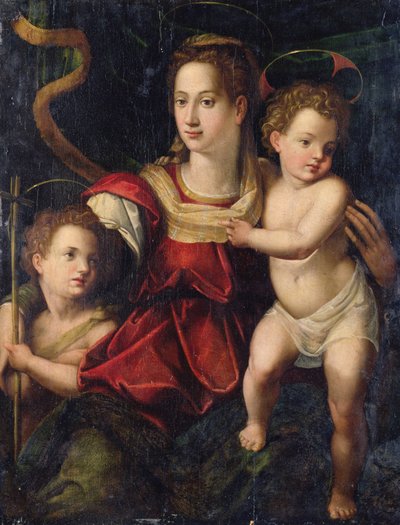 De Madonna en Kind met de jonge Sint Jan de Doper door Agnolo (after) Bronzino