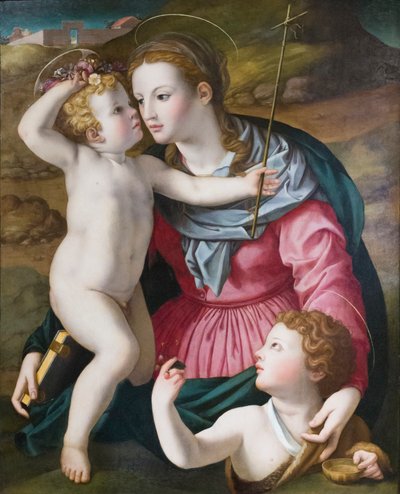 Madonna en Kind met Johannes de Doper door Agnolo (circle of) Bronzino