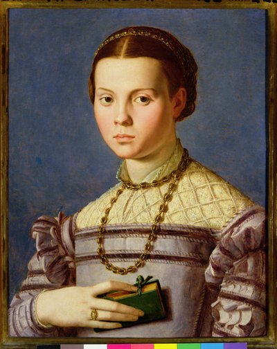 Portret van een jong meisje met een boek door Agnolo Bronzino