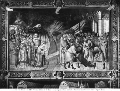 Koningin van Sheba Aanbiddend het Kruis en Salomo Begraven een van de Balken van het Kruis door Agnolo Gaddi