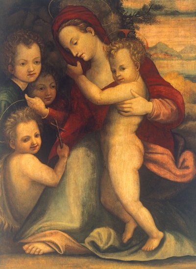 Madonna met Kind, St. Jan en engelen door Agnolo Bronzino