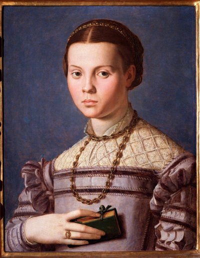 Portret van een klein meisje met een boek door Agnolo Bronzino