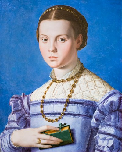 Portret van een meisje met een boek, mogelijk Giulia di Alessandro de Medici door Agnolo Bronzino