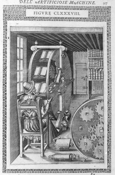 Automatische bibliotheek. Gebaseerd op een project van Agostino Ramelli in 