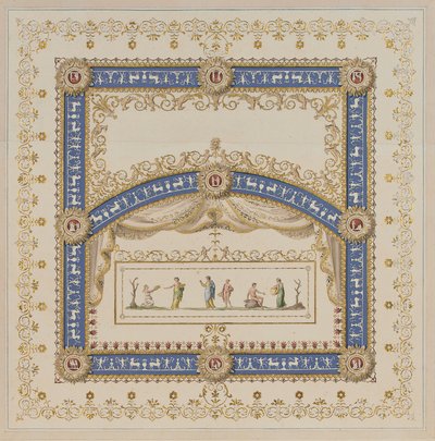 Plafondontwerpen in de Antieke Stijl, met Centrale Scènes van de Goden in Friezen door Agostino (attr.) Brunias
