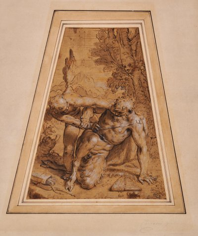 Cupido overwint Pan door Agostino (attr. to) Carracci
