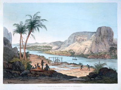 Buitenaanzicht van de twee tempels in Ybsambul, Egypte, 1820 door Agostino Aglio