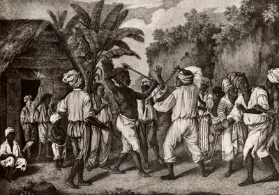 Knokpartij tussen Engelse en Franse negers op het eiland Dominica, Santo Domingo door Agostino Brunias