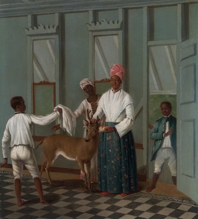 Dienaren die een hert wassen, circa 1775 door Agostino Brunias
