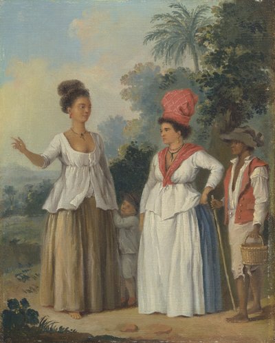 West-Indische vrouwen van kleur, met een kind en een zwarte dienaar door Agostino Brunias