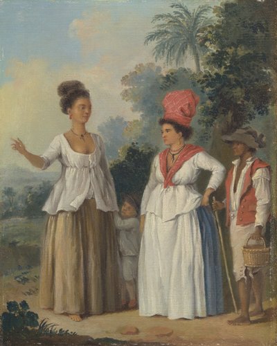 West-Indische vrouwen van kleur, met een kind en zwarte bediende, ca. 1780 door Agostino Brunias