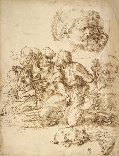 Een groep herders en andere studies door Agostino Carracci