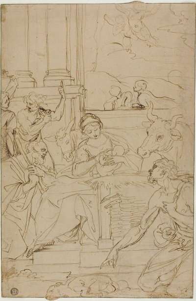 Aanbidding van de herders door Agostino Carracci